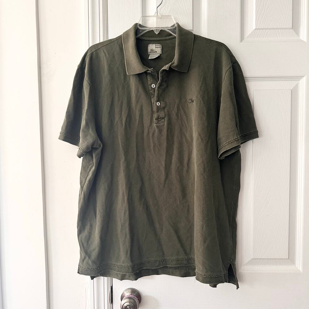 Lacoste Vintage Washed Military Green Short Sleeve Polo Men Size 8 2XL XXL